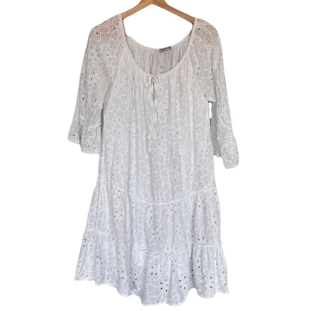 Valentina Naldi Dress Size M White Boho Coastal Cottagecore Eyelet Romantic‎